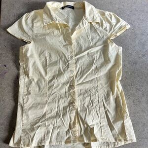 Brandy Melville Pale Yellow Button-Up Cap Sleeve Blouse